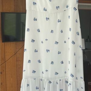 White Dress with Blue Floral Print